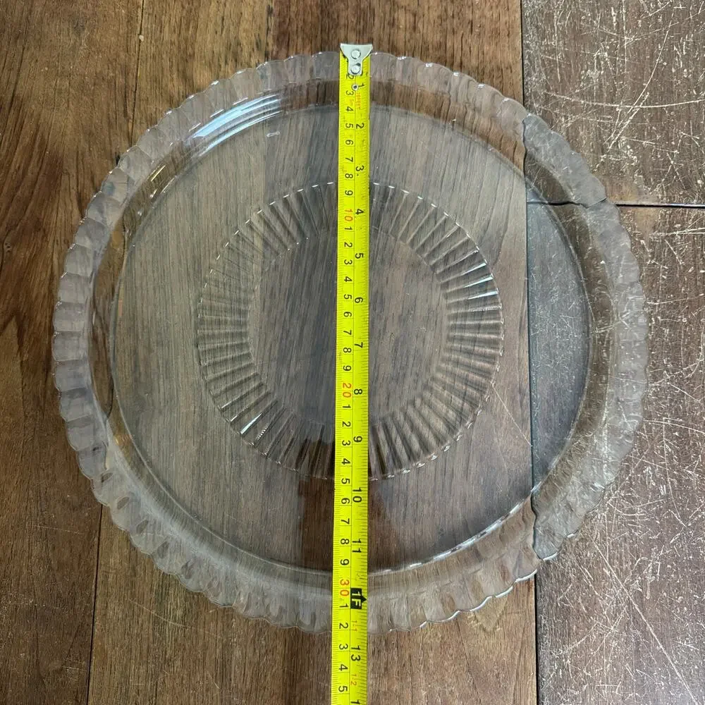 Arcoroc France Clear Glass 13‎ inch Scalloped Edge Ribbed Cake Serving Plate